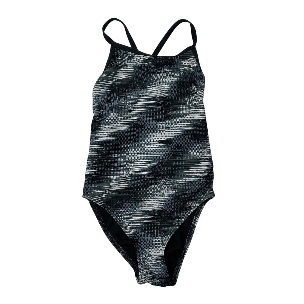 TYR Duralast Surge Gray DiamondFit One Piece Swimsuit Sz 38 Athletic Sporty